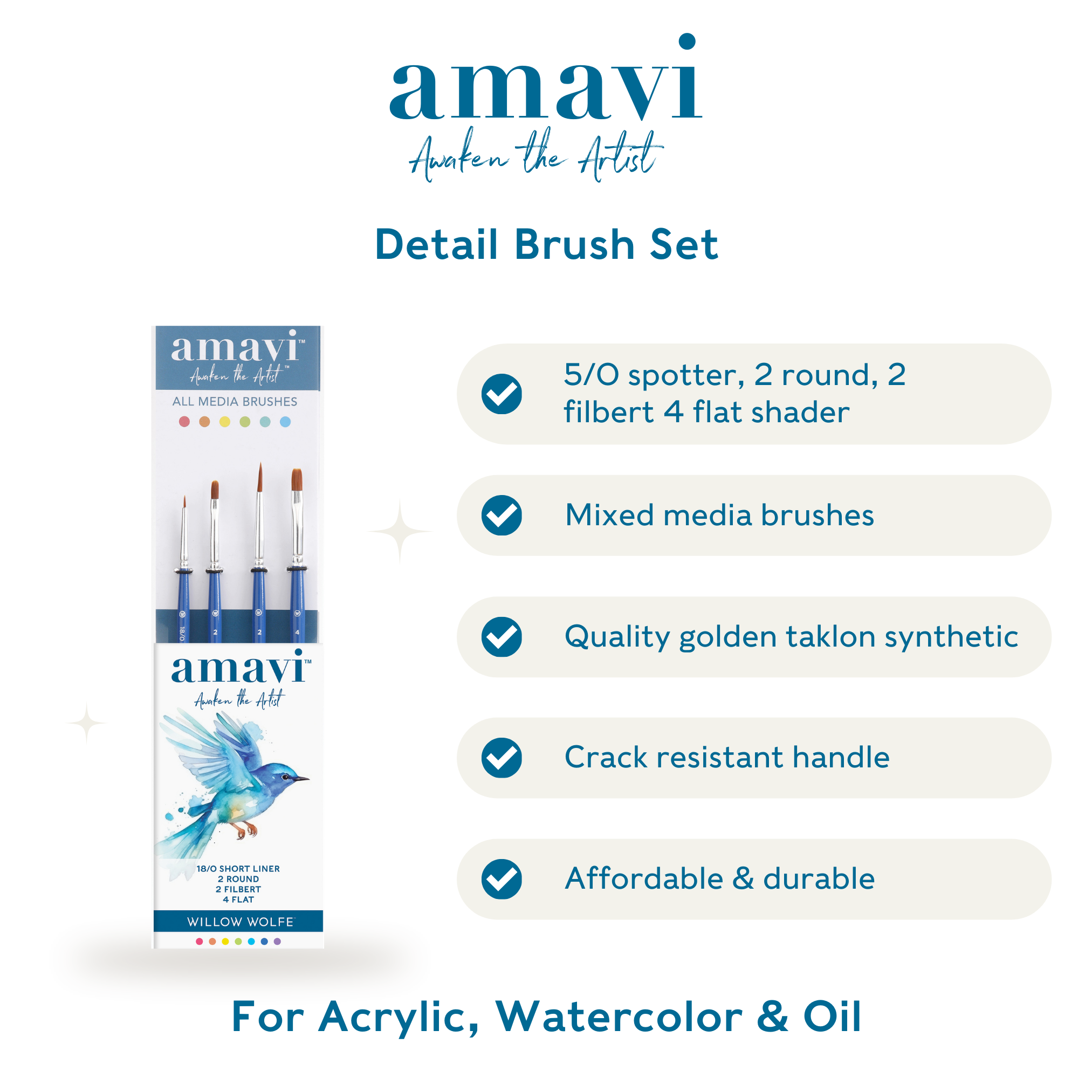 Amavi® Mixed Media Golden Talon Brushes Set #3