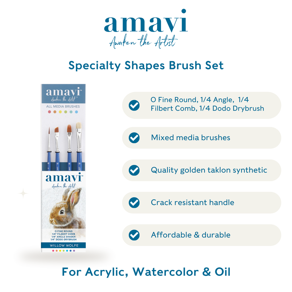 Amavi® Mixed Media Golden Taklon Brushes Set #4