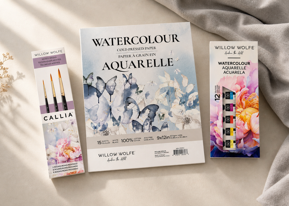 Watercolor Starter Bundle: Cold Press Watercolor Paper, Callia Brush Set, Watercolor Paint Set