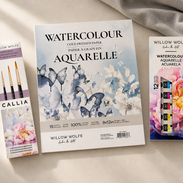 Watercolor Starter Bundle: Cold Press Watercolor Paper, Callia Brush Set, Watercolor Paint Set