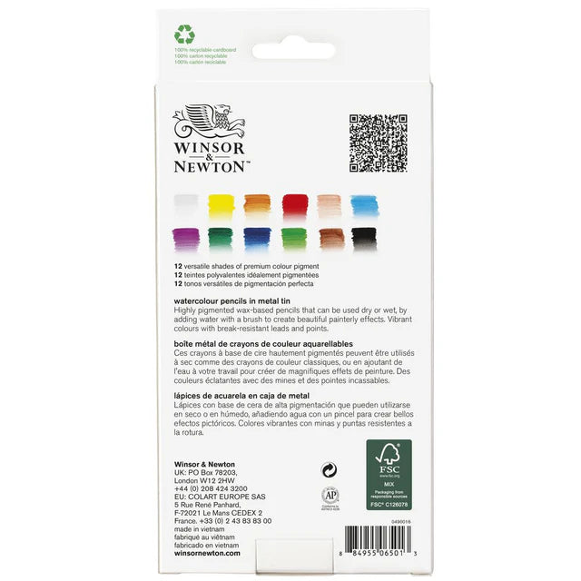 Winsor & Newton Studio Collection Watercolour Pencil Tin - 12pc