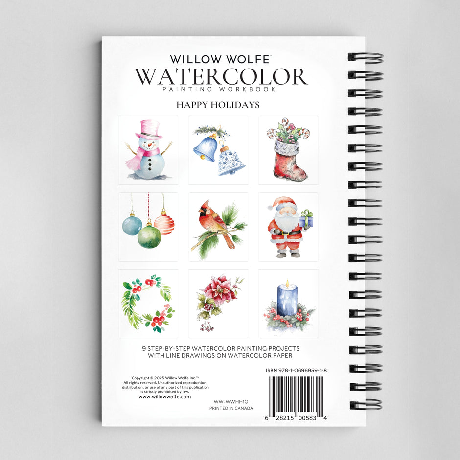 Happy Holidays Watercolor Workbook by Willow Wolfe