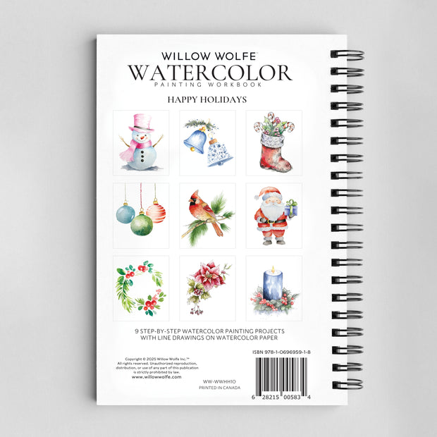 Happy Holidays Watercolor Workbook by Willow Wolfe