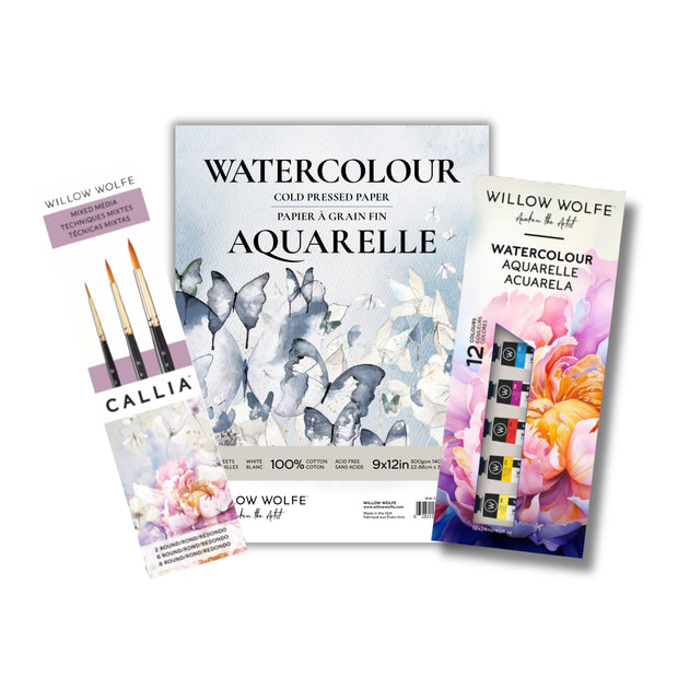 Watercolor Starter Bundle: Cold Press Watercolor Paper, Callia Brush Set, Watercolor Paint Set