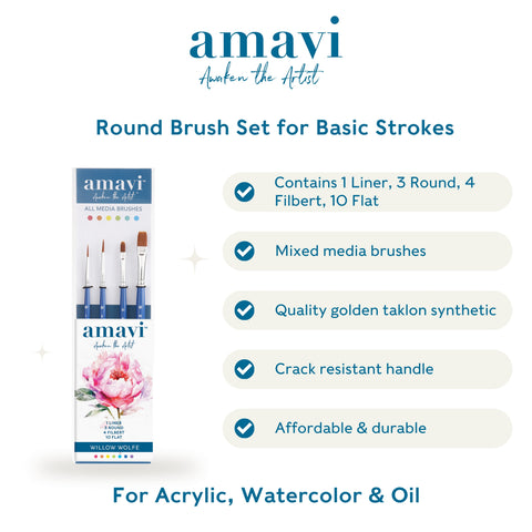 Amavi® Mixed Media Golden Taklon Brushes Set #6