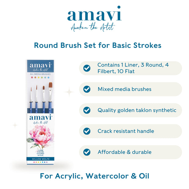Amavi® Mixed Media Golden Taklon Brushes Set #6