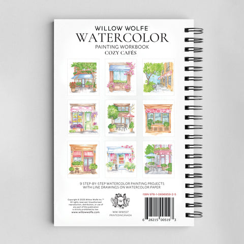 Cozy Cafés Watercolor Workbook by Nya Wolfe