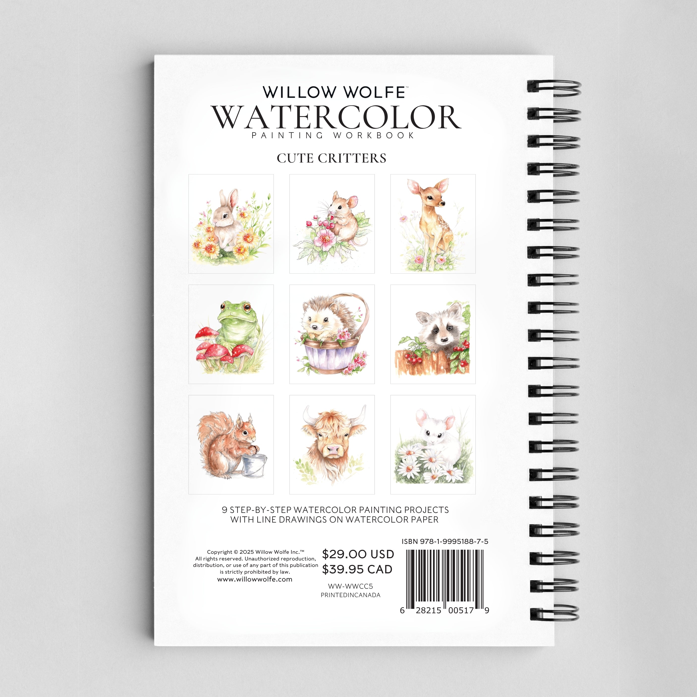 Cute Critters Watercolor Workbook by Willow Wolfe