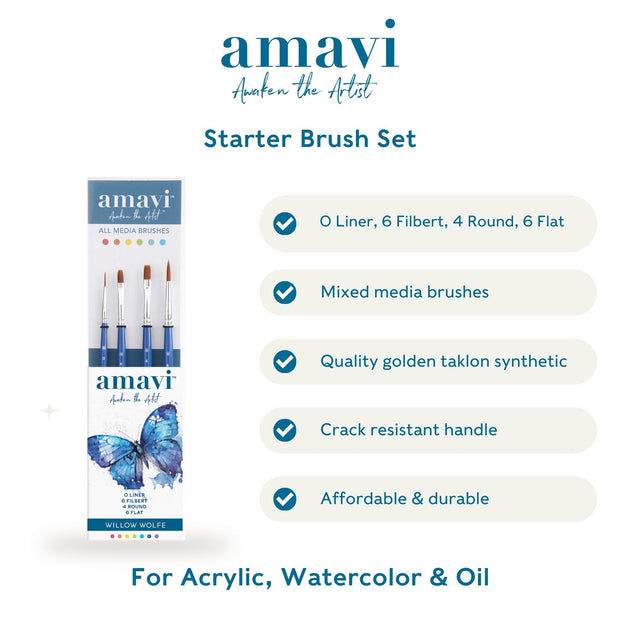 Amavi® Mixed Media Golden Taklon Brushes Set #5