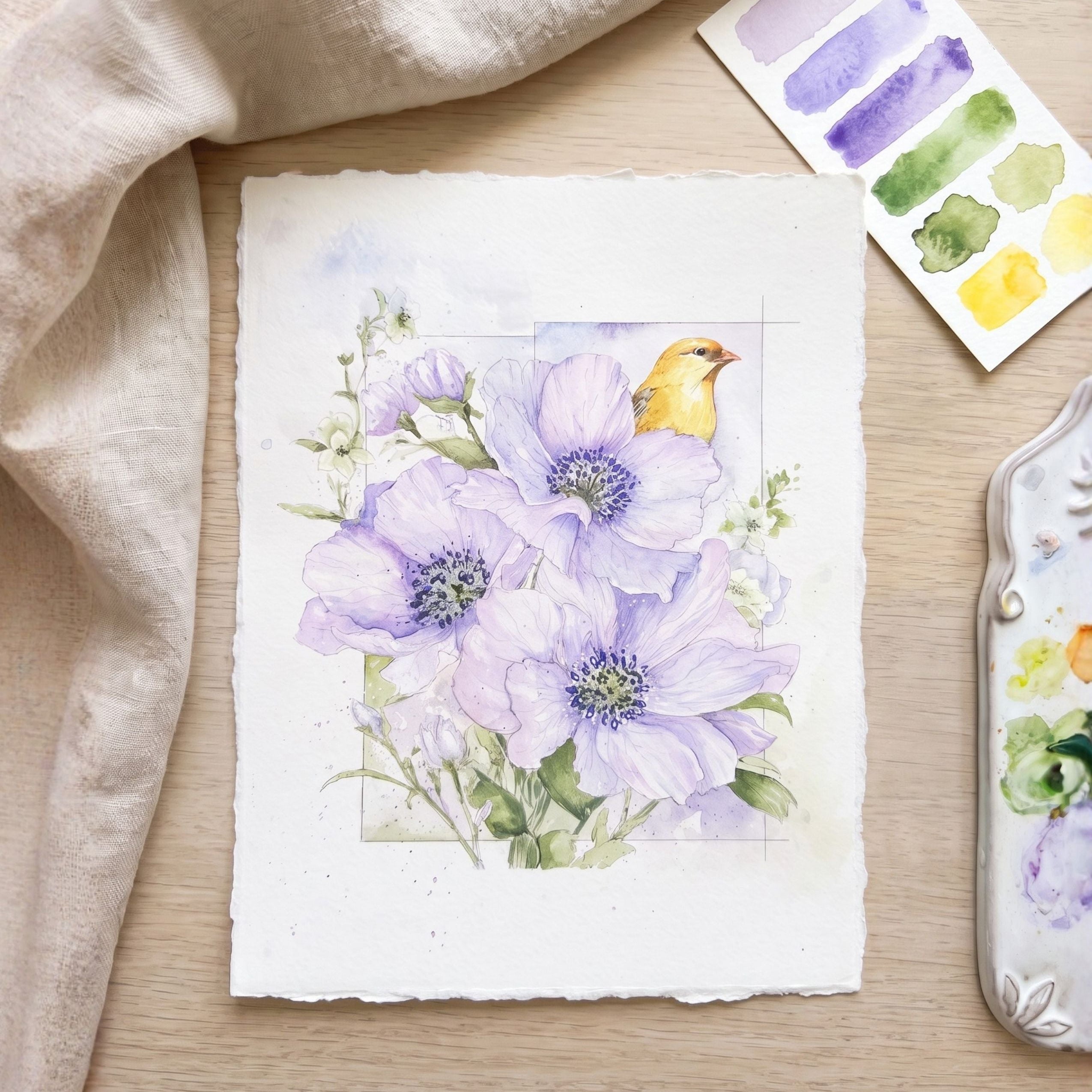 Purple Flowers & Gold Finch