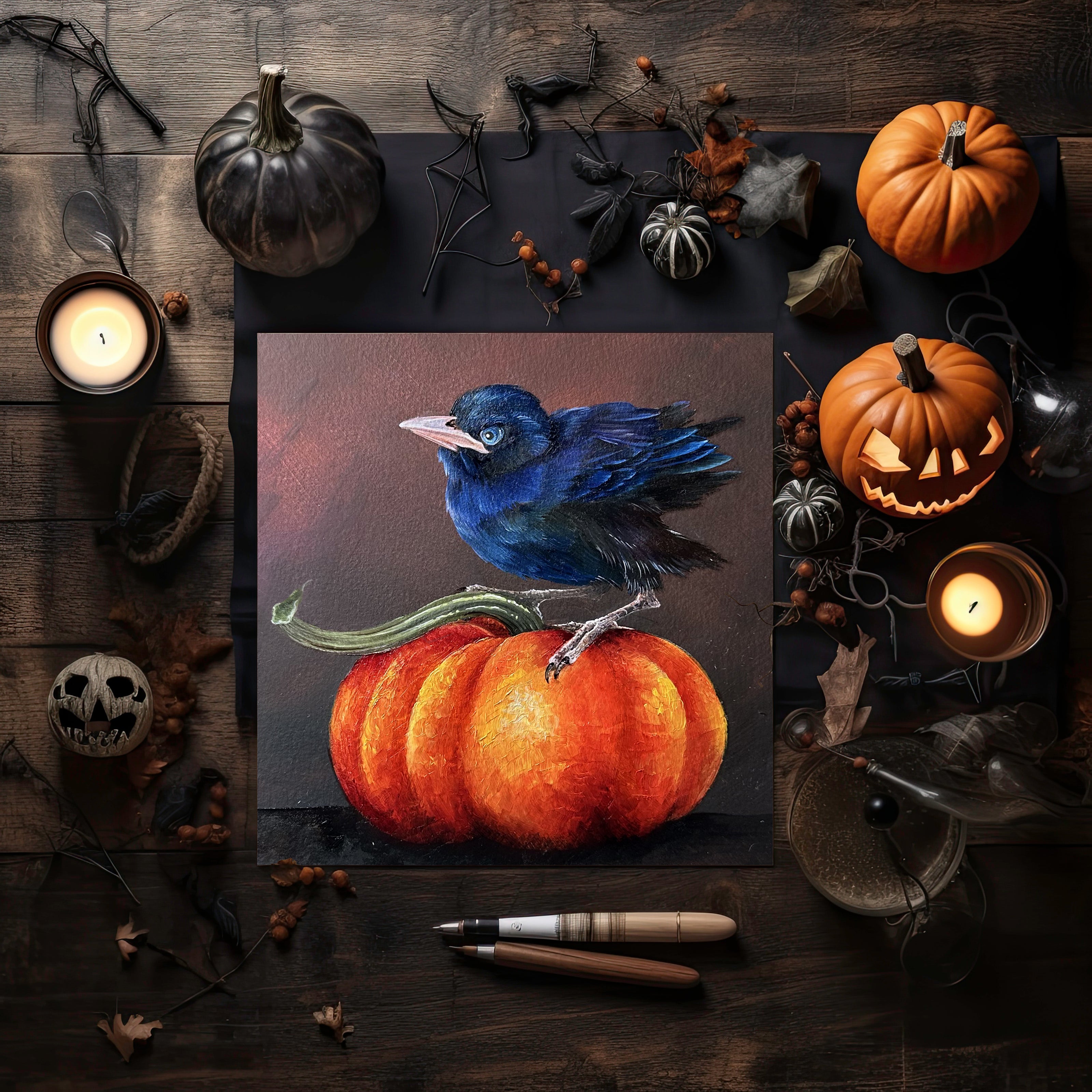 Autumn Pumpkin & Baby Crow