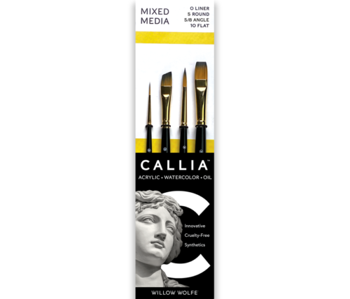 Callia Mixed Media Starter Artist Paint Brush Set, Synthetic Kolinsky Sable by Willow Wolfe: Set 100
