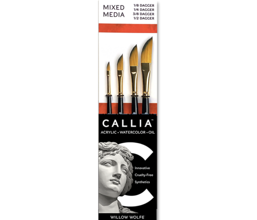 Callia Dagger Artist Paint Brush Set, Synthetic Kolinsky Sable by Willow Wolfe: Set #800