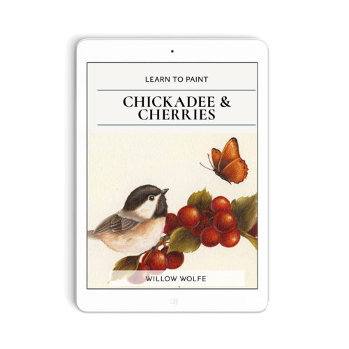 Chickadee & Cherries Painting