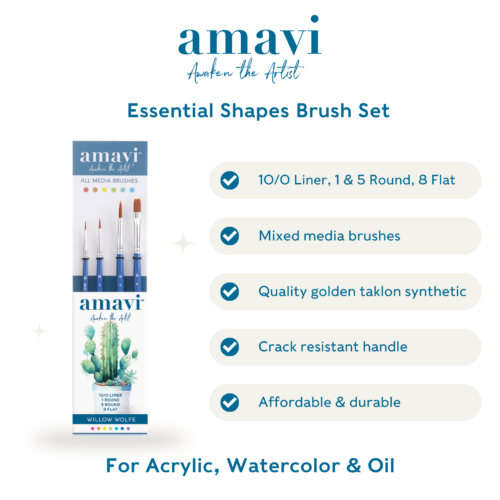 Amavi® Mixed Media Brushes: Golden Taklon Essential Shapes Set #2: Willow Wolfe